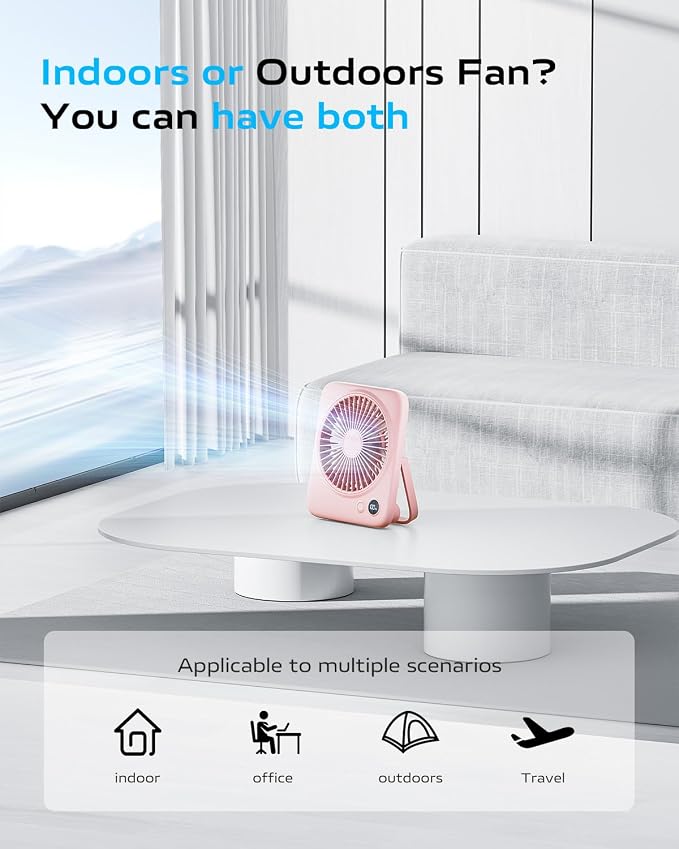 Portable Desk Fan 6.5 Inch, 4000mAh Rechargeable Battery Operated & USB Powered, 23Hrs Cordless Small Personal Fan 4-Speed