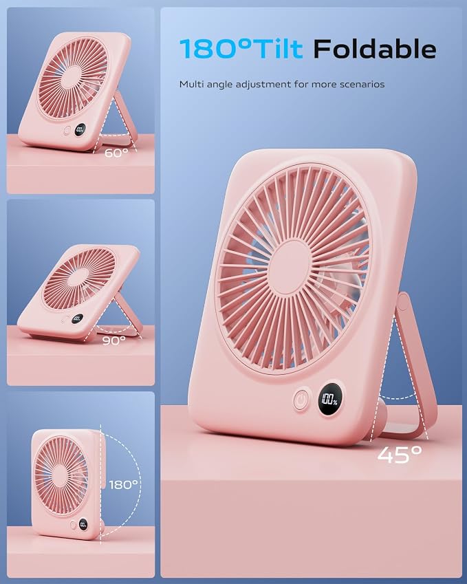 Portable Desk Fan 6.5 Inch, 4000mAh Rechargeable Battery Operated & USB Powered, 23Hrs Cordless Small Personal Fan 4-Speed