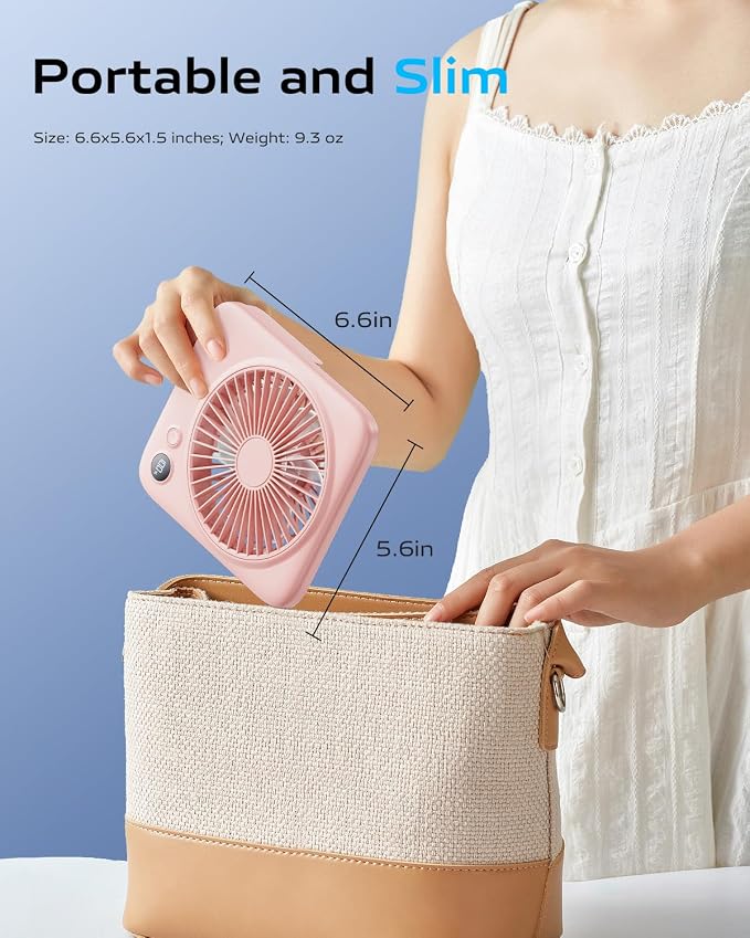 Portable Desk Fan 6.5 Inch, 4000mAh Rechargeable Battery Operated & USB Powered, 23Hrs Cordless Small Personal Fan 4-Speed