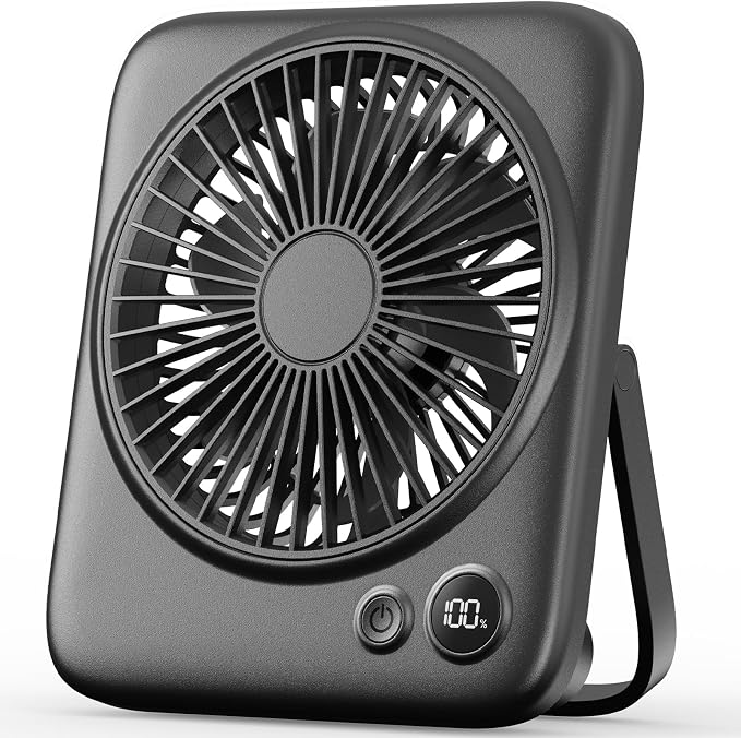 Portable Desk Fan 6.5 Inch, 4000mAh Rechargeable Battery Operated & USB Powered, 23Hrs Cordless Small Personal Fan 4-Speed