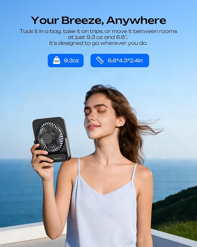Portable Desk Fan 6.5 Inch, 4000mAh Rechargeable Battery Operated & USB Powered, 23Hrs Cordless Small Personal Fan 4-Speed