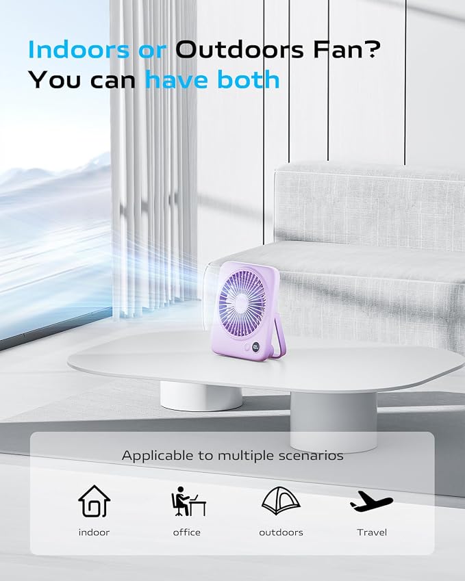Portable Desk Fan 6.5 Inch, 4000mAh Rechargeable Battery Operated & USB Powered, 23Hrs Cordless Small Personal Fan 4-Speed