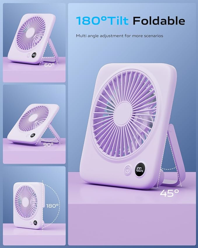 Portable Desk Fan 6.5 Inch, 4000mAh Rechargeable Battery Operated & USB Powered, 23Hrs Cordless Small Personal Fan 4-Speed