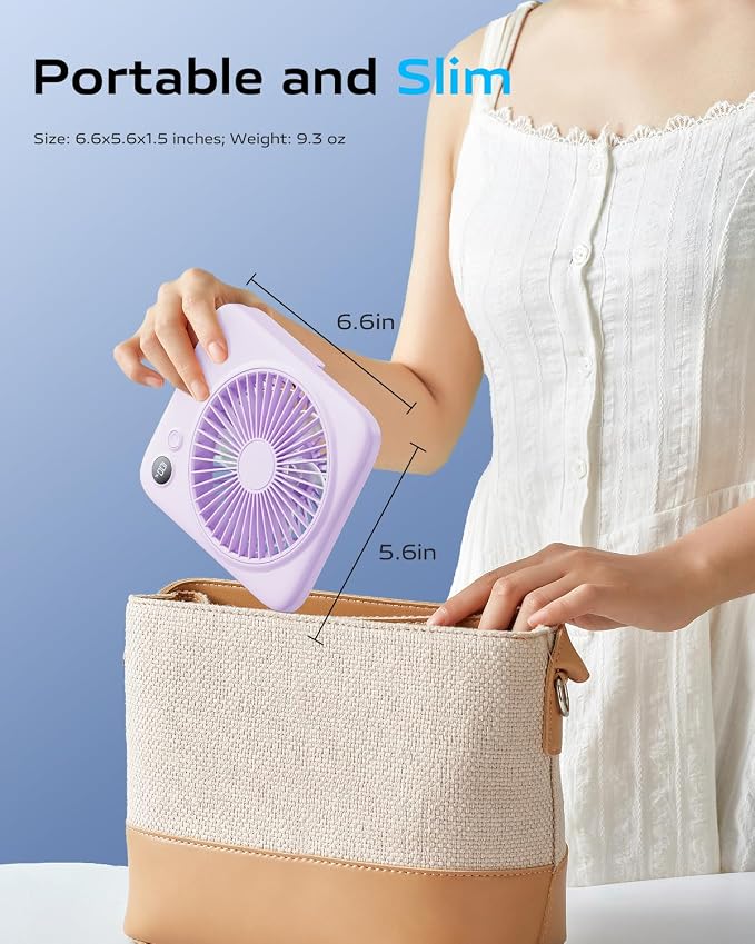 Portable Desk Fan 6.5 Inch, 4000mAh Rechargeable Battery Operated & USB Powered, 23Hrs Cordless Small Personal Fan 4-Speed