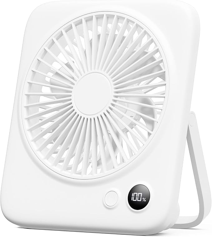 Portable Desk Fan 6.5 Inch, 4000mAh Rechargeable Battery Operated & USB Powered, 23Hrs Cordless Small Personal Fan 4-Speed