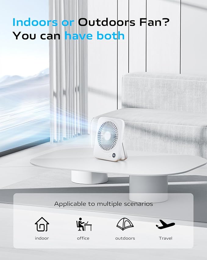 Portable Desk Fan 6.5 Inch, 4000mAh Rechargeable Battery Operated & USB Powered, 23Hrs Cordless Small Personal Fan 4-Speed