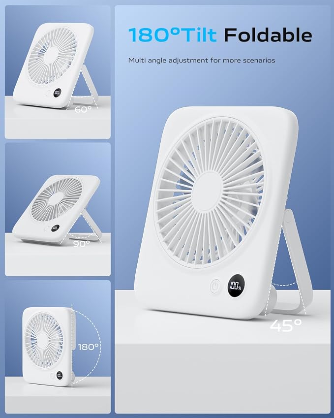 Portable Desk Fan 6.5 Inch, 4000mAh Rechargeable Battery Operated & USB Powered, 23Hrs Cordless Small Personal Fan 4-Speed