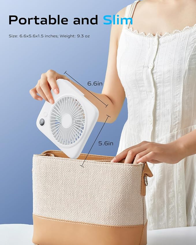 Portable Desk Fan 6.5 Inch, 4000mAh Rechargeable Battery Operated & USB Powered, 23Hrs Cordless Small Personal Fan 4-Speed