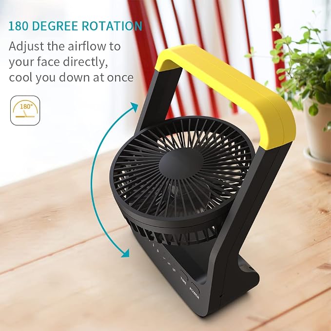 Portable Desk Fan, D Battery Operated Fan for Hurricane, Powered Fan by USB Cable 214H Long Lasting with Timer 6'' Portable