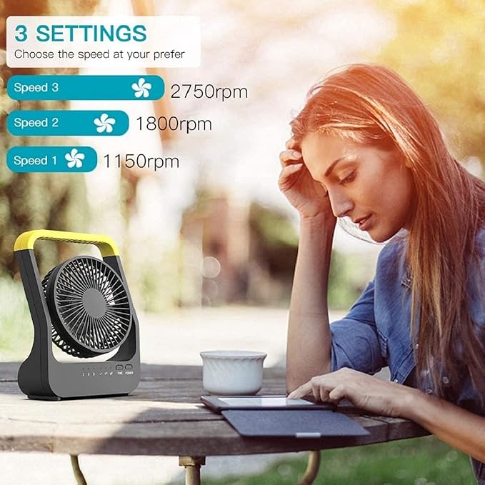 Portable Desk Fan, D Battery Operated Fan for Hurricane, Powered Fan by USB Cable 214H Long Lasting with Timer 6'' Portable