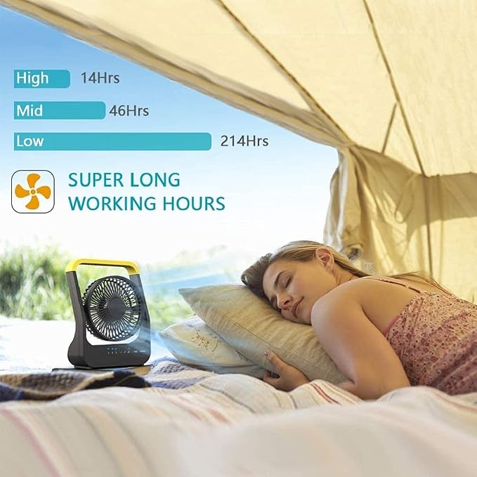Portable Desk Fan, D Battery Operated Fan for Hurricane, Powered Fan by USB Cable 214H Long Lasting with Timer 6'' Portable
