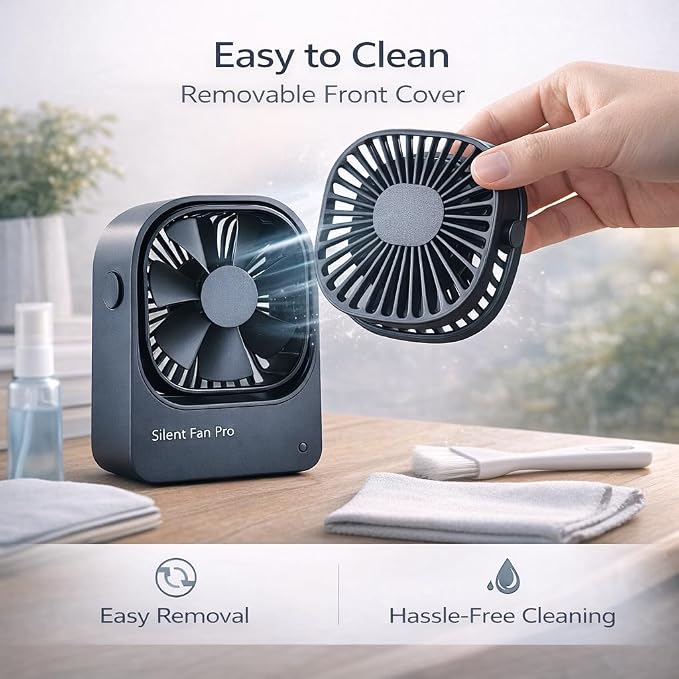 Portable Desk Fan,High-Capacity USB Rechargeable Cordless Small Fan with 360° Rotation, 3 Speeds Ultra Quiet Personal Fan for