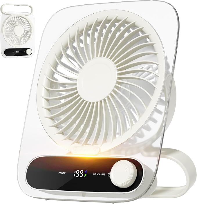 Portable Desk Fan - USB Rechargeable Small Personal Fan, Battery Operated with Variable Speeds, Ultra Quiet 180° Tilt