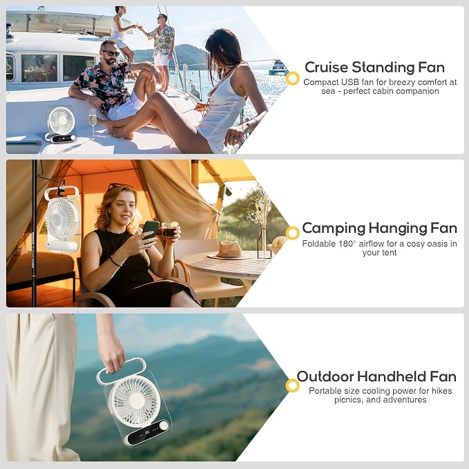 Portable Desk Fan - USB Rechargeable Small Personal Fan, Battery Operated with Variable Speeds, Ultra Quiet 180° Tilt