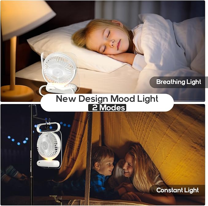Portable Desk Fan - USB Rechargeable Small Personal Fan, Battery Operated with Variable Speeds, Ultra Quiet 180° Tilt