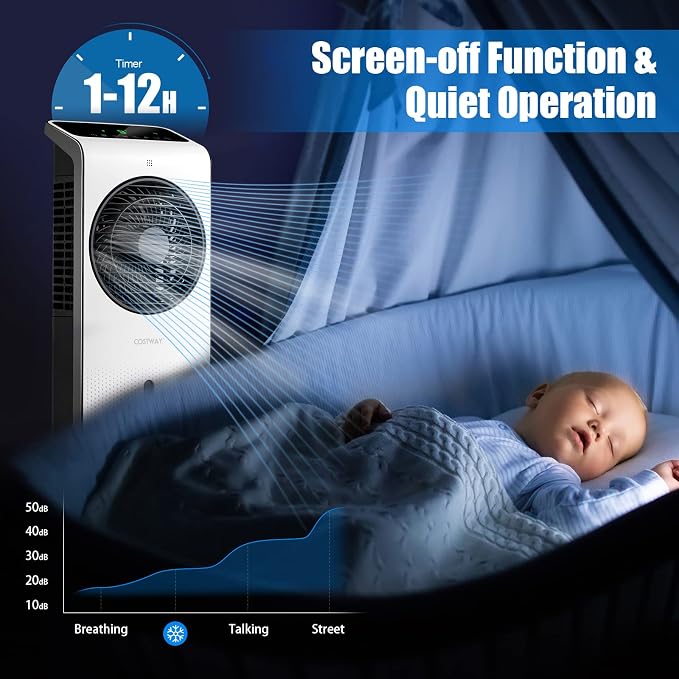 Portable Evaporative Air Cooler, 3-in-1 Swamp Cooler w/Remote Control, 360° Rotating Fan Blade, 3 Modes, 12H Timer, 2 Ice