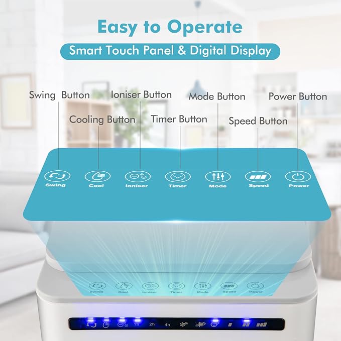 Portable Evaporative Air Cooler, 3 in 1 Swamp Cooler with Remote Control, 7H Timer, 3 Wind Speeds, 3 Modes, 4 Ice Boxes