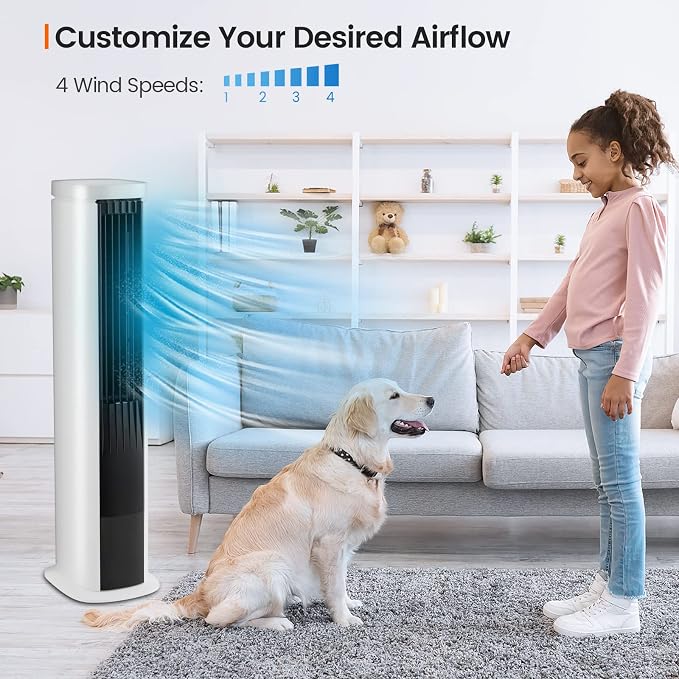 Portable Evaporative Air Cooler for Room, 40-Inch Bladeless Cooling Tower Cooler with Remote Control, 4 Ice, alternate view 4