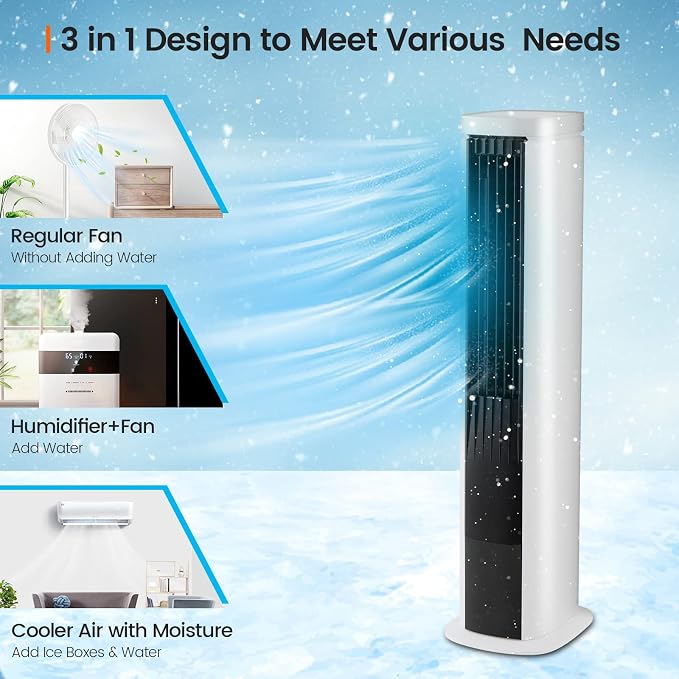Portable Evaporative Air Cooler for Room, 40-Inch Bladeless Cooling Tower Cooler with Remote Control, 4 Ice, alternate view 8