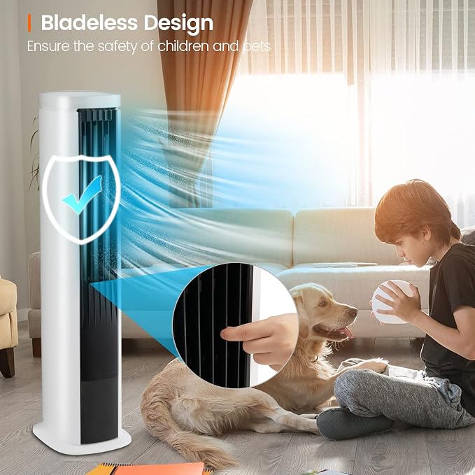 Portable Evaporative Air Cooler for Room, 40-Inch Bladeless Cooling Tower Cooler with Remote Control, 4 Ice, alternate view 9