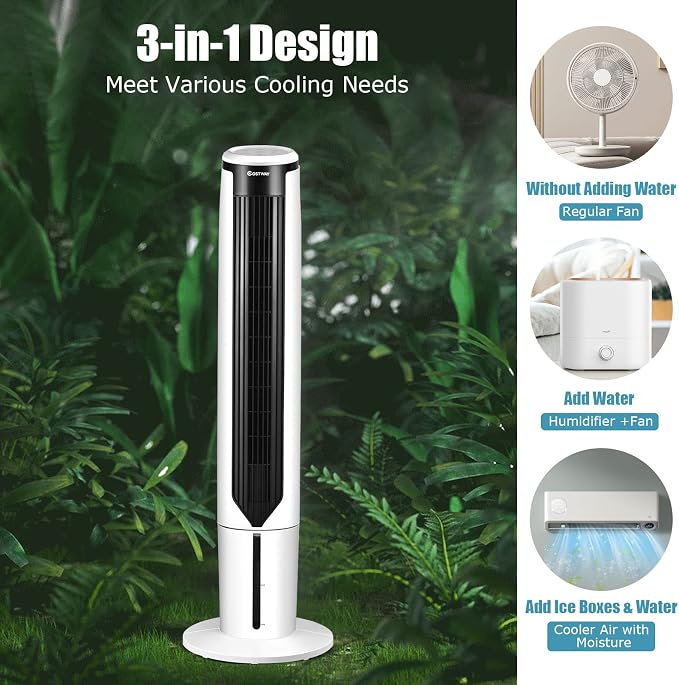 Portable Evaporative Air Cooler for Room, Quiet 41-inch Oscillating Air cooler with Remote, 3 Modes, 3 Speeds, LED Display