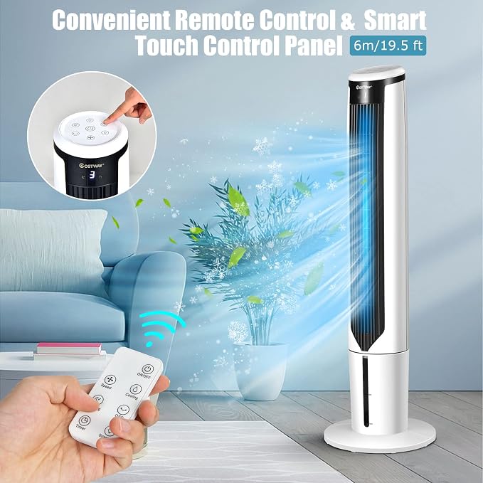 Portable Evaporative Air Cooler for Room, Quiet 41-inch Oscillating Air cooler with Remote, 3 Modes, 3 Speeds, LED Display