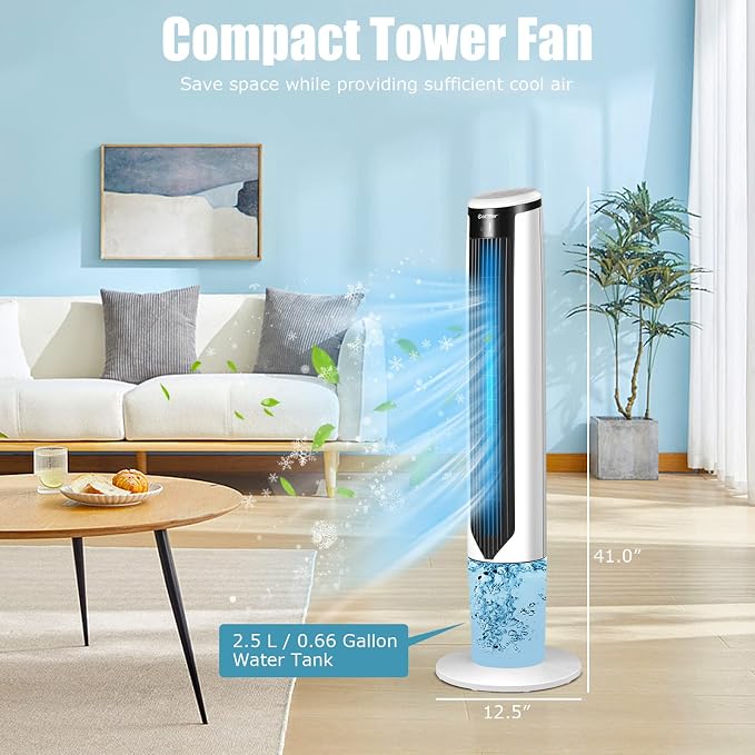 Portable Evaporative Air Cooler for Room, Quiet 41-inch Oscillating Air cooler with Remote, 3 Modes, 3 Speeds, LED Display