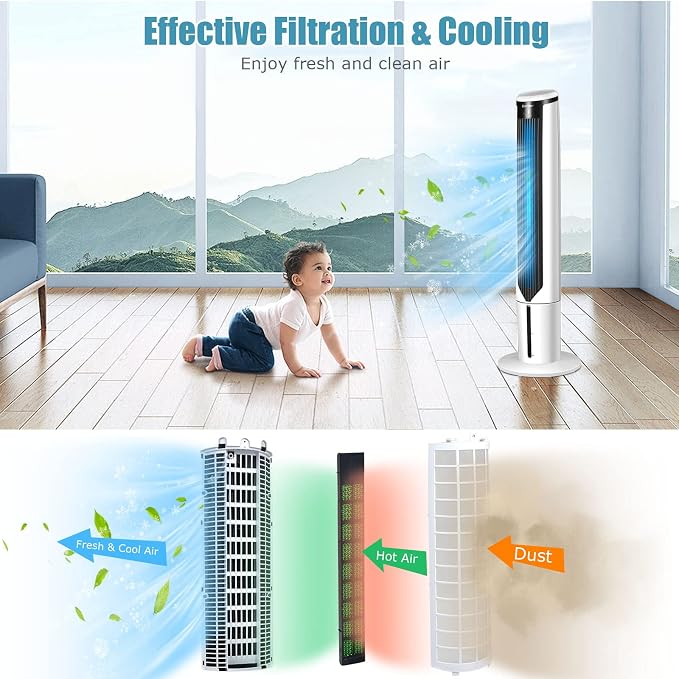 Portable Evaporative Air Cooler for Room, Quiet 41-inch Oscillating Air cooler with Remote, 3 Modes, 3 Speeds, LED Display