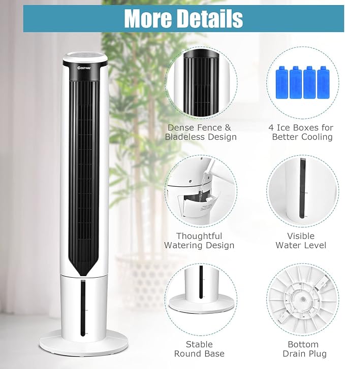Portable Evaporative Air Cooler for Room, Quiet 41-inch Oscillating Air cooler with Remote, 3 Modes, 3 Speeds, LED Display