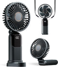 Portable Fan, 4200mAh Battery Operated Fan, 5 Speeds&Digital Display, Makeup Fans for Women with Base, 180°Foldable 3in1