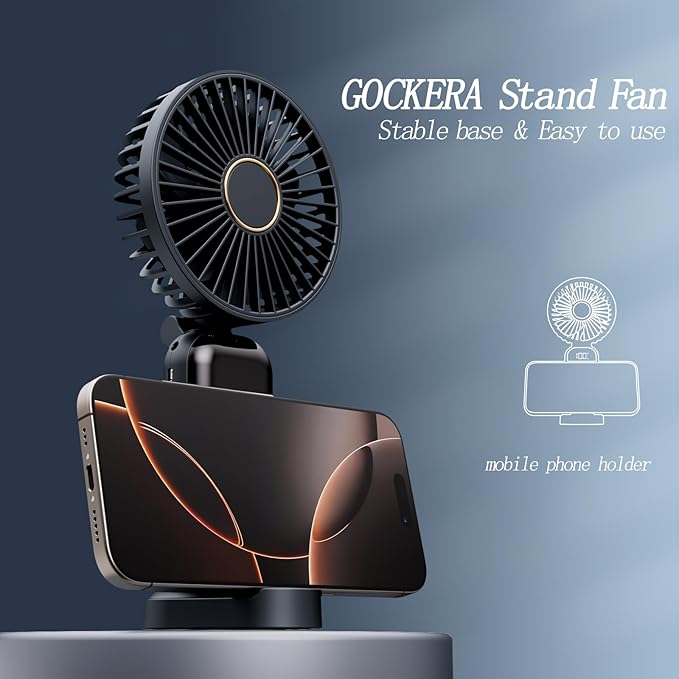 Portable Fan, 4200mAh Battery Operated Fan, 5 Speeds&Digital Display, Makeup Fans for Women with Base, 180°Foldable 3in1