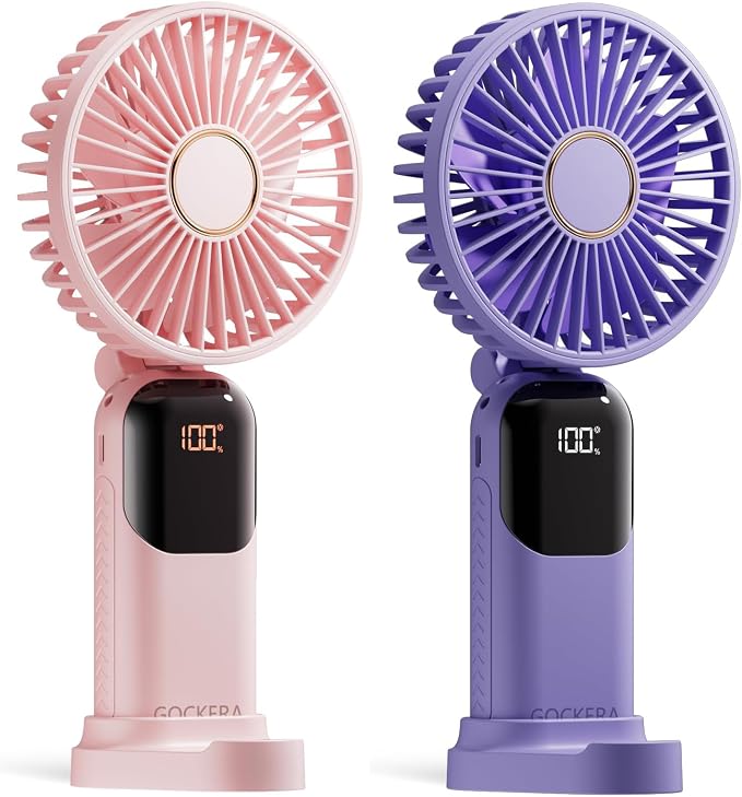 Portable Fan, 4200mAh Battery Operated Fan, 5 Speeds&Digital Display, Makeup Fans for Women with Base, 180°Foldable 3in1