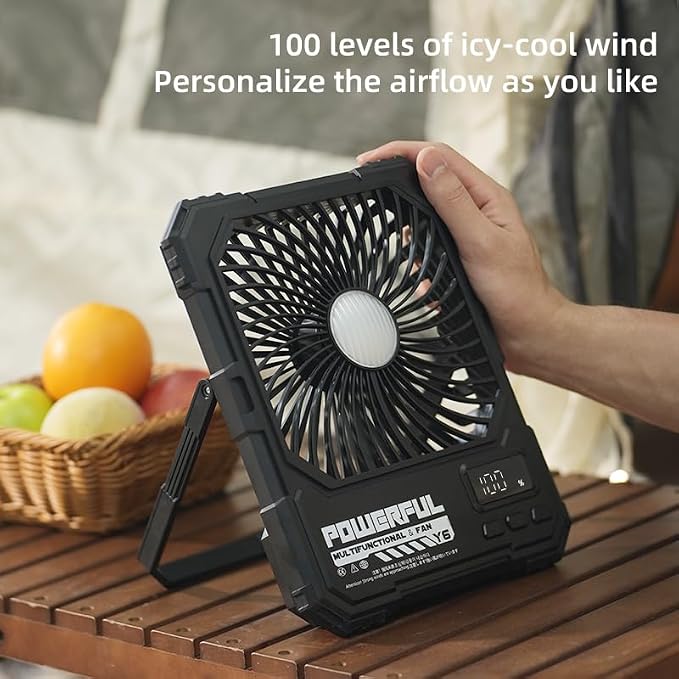 Portable Fan, Camping Fan, 6-Inch Rechargeable Ultra Thin Foldable Desk Fan with LED Light, Built-in Power Bank, Remote
