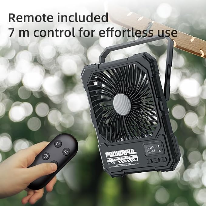 Portable Fan, Camping Fan, 6-Inch Rechargeable Ultra Thin Foldable Desk Fan with LED Light, Built-in Power Bank, Remote