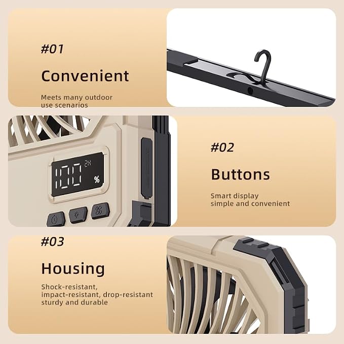 Portable Fan, Camping Fan, 6-Inch Rechargeable Ultra Thin Foldable Desk Fan with LED Light, Built-in Power Bank, Remote