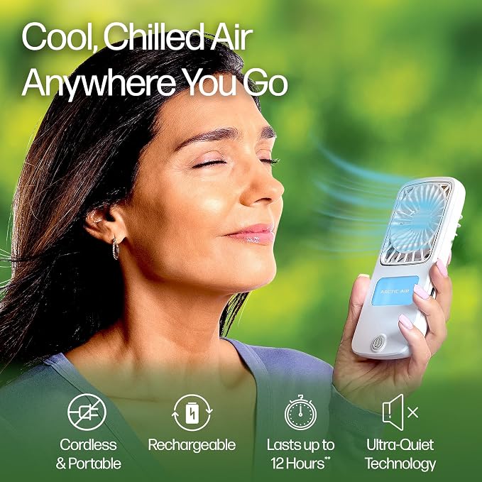 Portable Fan, Pocket Chill Handheld Mini Fan, Rechargeable Personal Air Cooler with Hydro-Chill Technology, 3 Speeds &