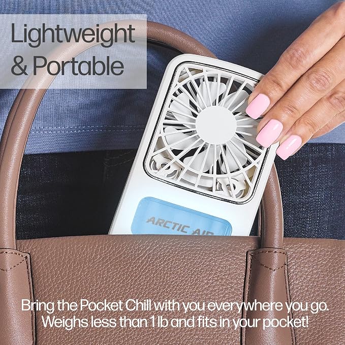 Portable Fan, Pocket Chill Handheld Mini Fan, Rechargeable Personal Air Cooler with Hydro-Chill Technology, 3 Speeds &