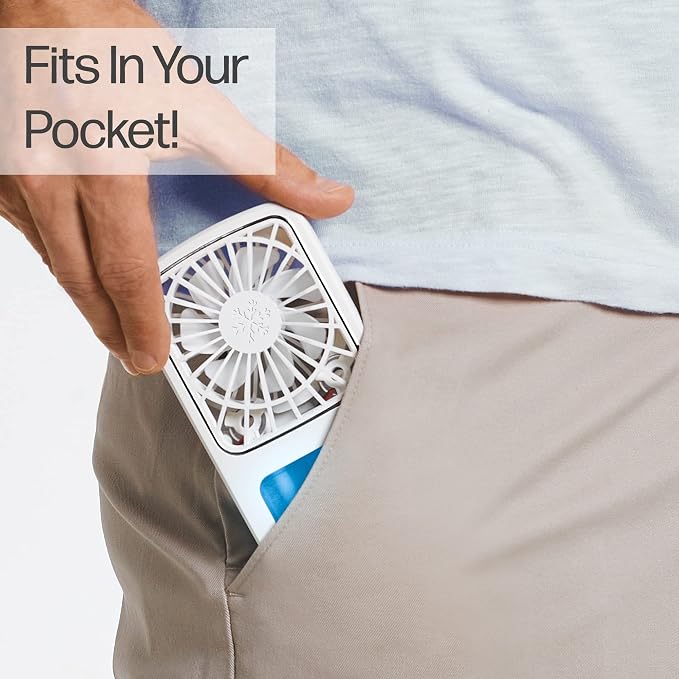 Portable Fan, Pocket Chill Handheld Mini Fan, Rechargeable Personal Air Cooler with Hydro-Chill Technology, 3 Speeds &