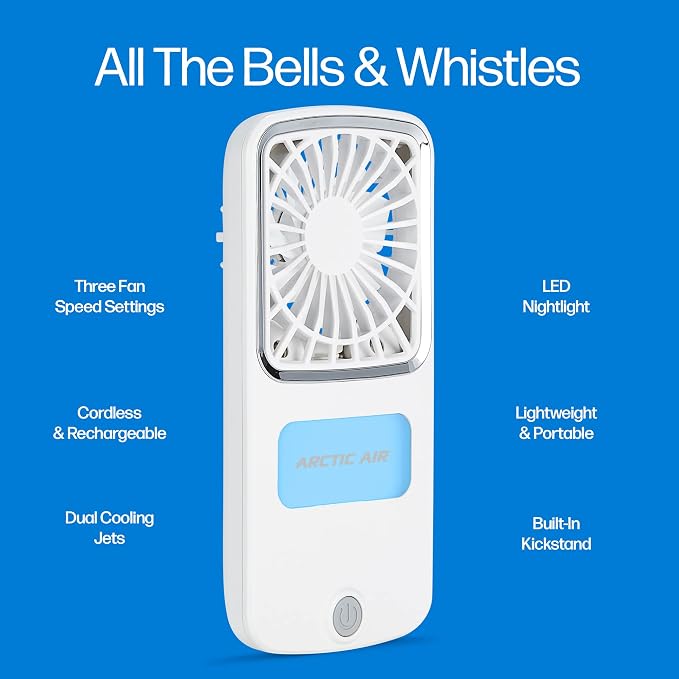 Portable Fan, Pocket Chill Handheld Mini Fan, Rechargeable Personal Air Cooler with Hydro-Chill Technology, 3 Speeds &