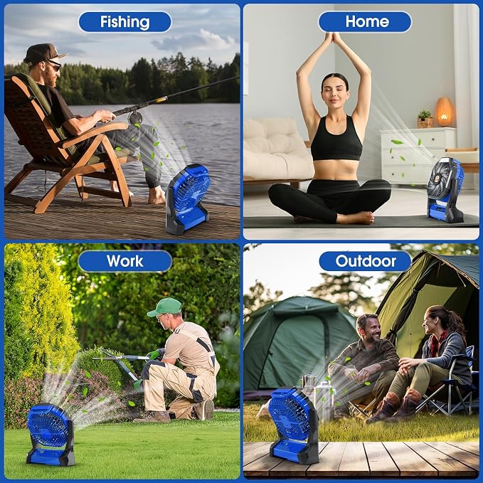 Portable Fan Rechargeable, 20000mAh Cordless Battery Powered Camping Tent Fans with SOS & LED Lantern, Small USB, alternate