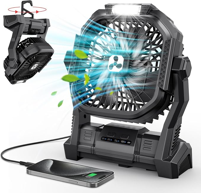 Portable Fan Rechargeable, 20000mAh Cordless Battery Powered Fan with LED Lantern, USB C Battery Operated for