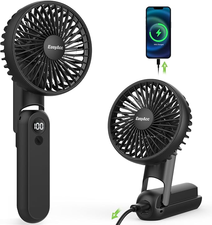 Portable Fan Rechargeable, Up to 32 Hrs + 5000mAh + 180°Foldable + Lanyard + Pocket Design Portable Handheld Hand Fan for
