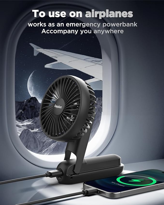 Portable Fan Rechargeable, Up to 32 Hrs + 5000mAh + 180°Foldable + Lanyard + Pocket Design Portable Handheld Hand Fan for