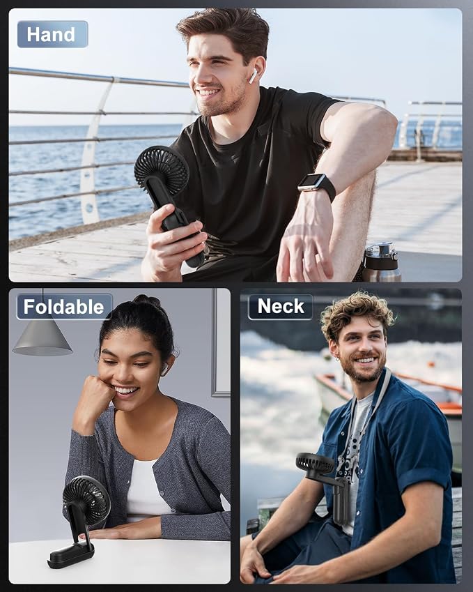 Portable Fan Rechargeable, Up to 32 Hrs + 5000mAh + 180°Foldable + Lanyard + Pocket Design Portable Handheld Hand Fan for