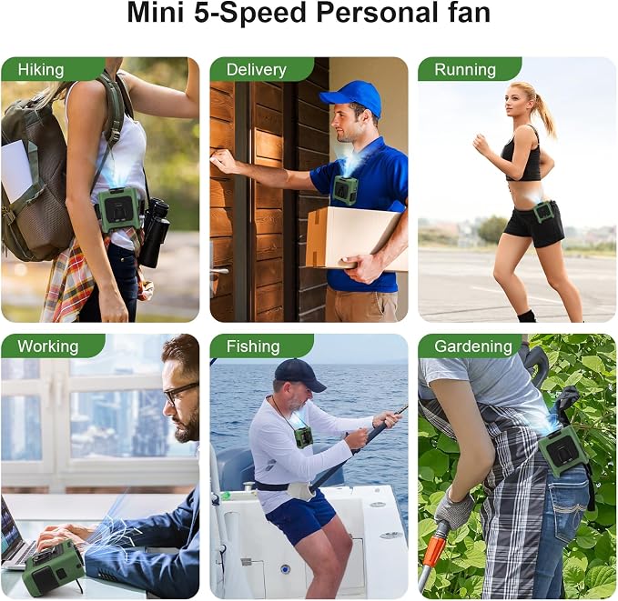 Portable Fan Wearable Personal Fan with 5 Speed Max 55 Working Hours Low Noise Portable Neck Fans Cooling Waist Fans for