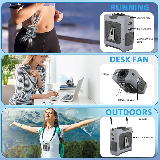 Portable Fan Wearable Personal Fan with 5 Speed Max 55 Working Hours Low Noise Portable Neck Fans Cooling Waist Fans for