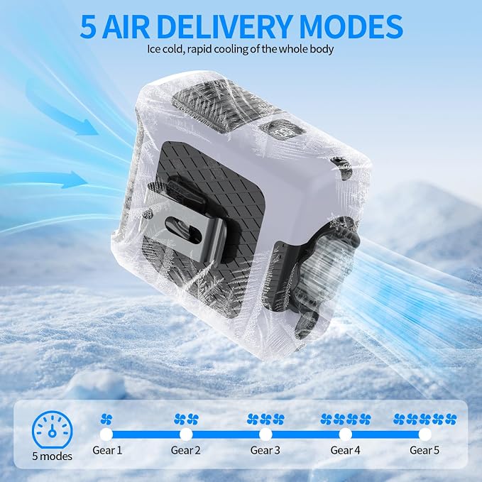 Portable Fan Wearable Personal Fan with 5 Speed Max 55 Working Hours Low Noise Portable Neck Fans Cooling Waist Fans for