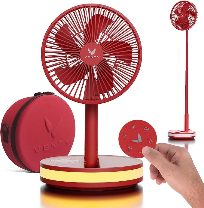 Portable Fan - Wireless Battery Operated Fan - 4 Speeds - LED Lighting - Carry Case & Remote Control - Cruise Travel