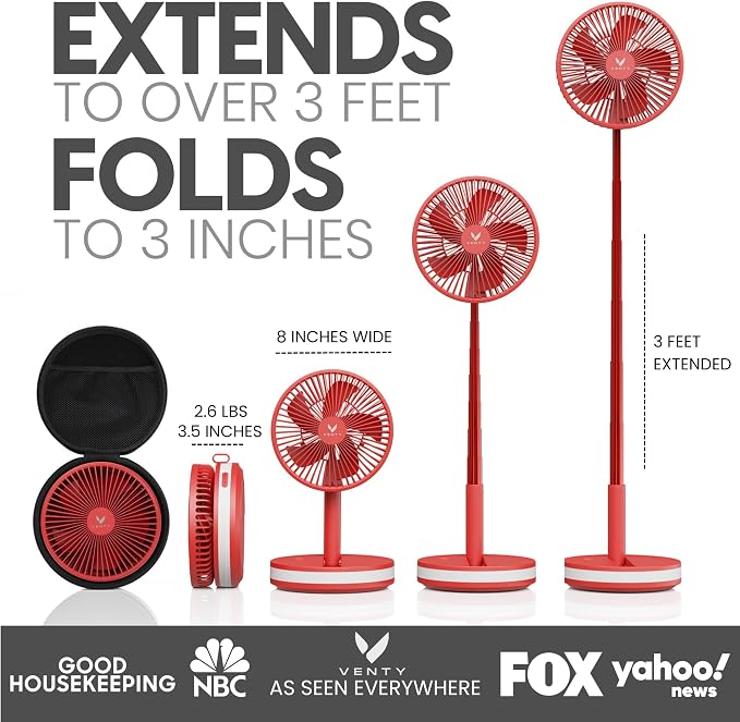 Portable Fan - Wireless Battery Operated Fan - 4 Speeds - LED Lighting - Carry Case & Remote Control - Cruise Travel