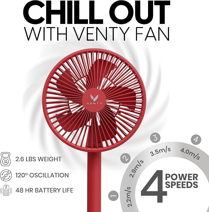 Portable Fan - Wireless Battery Operated Fan - 4 Speeds - LED Lighting - Carry Case & Remote Control - Cruise Travel